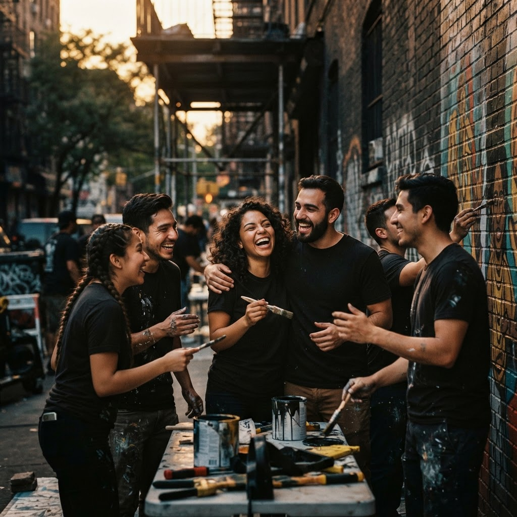 Grupo de jóvenes trabajando unidos en un proyecto comunitario